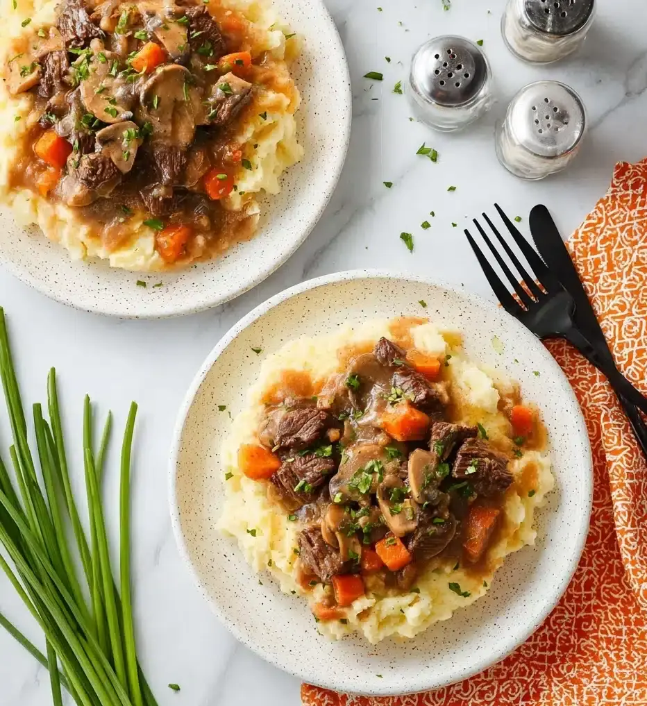 Fall Apple Cider Beef Stew over Mashed Potatoes Dinner Recipe