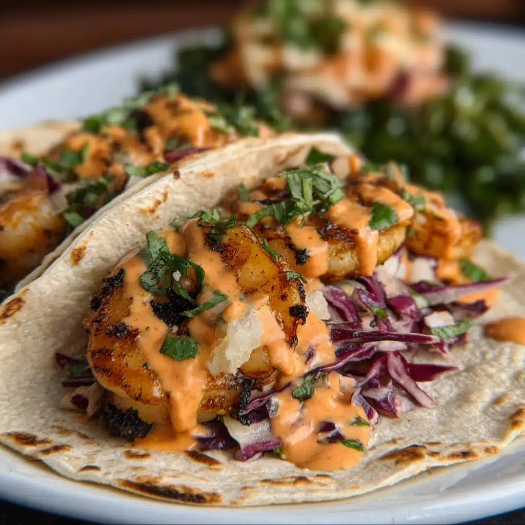 Blackened Fish Tacos with Cilantro Slaw and Sriracha Mayo Recipe - Recipe Image