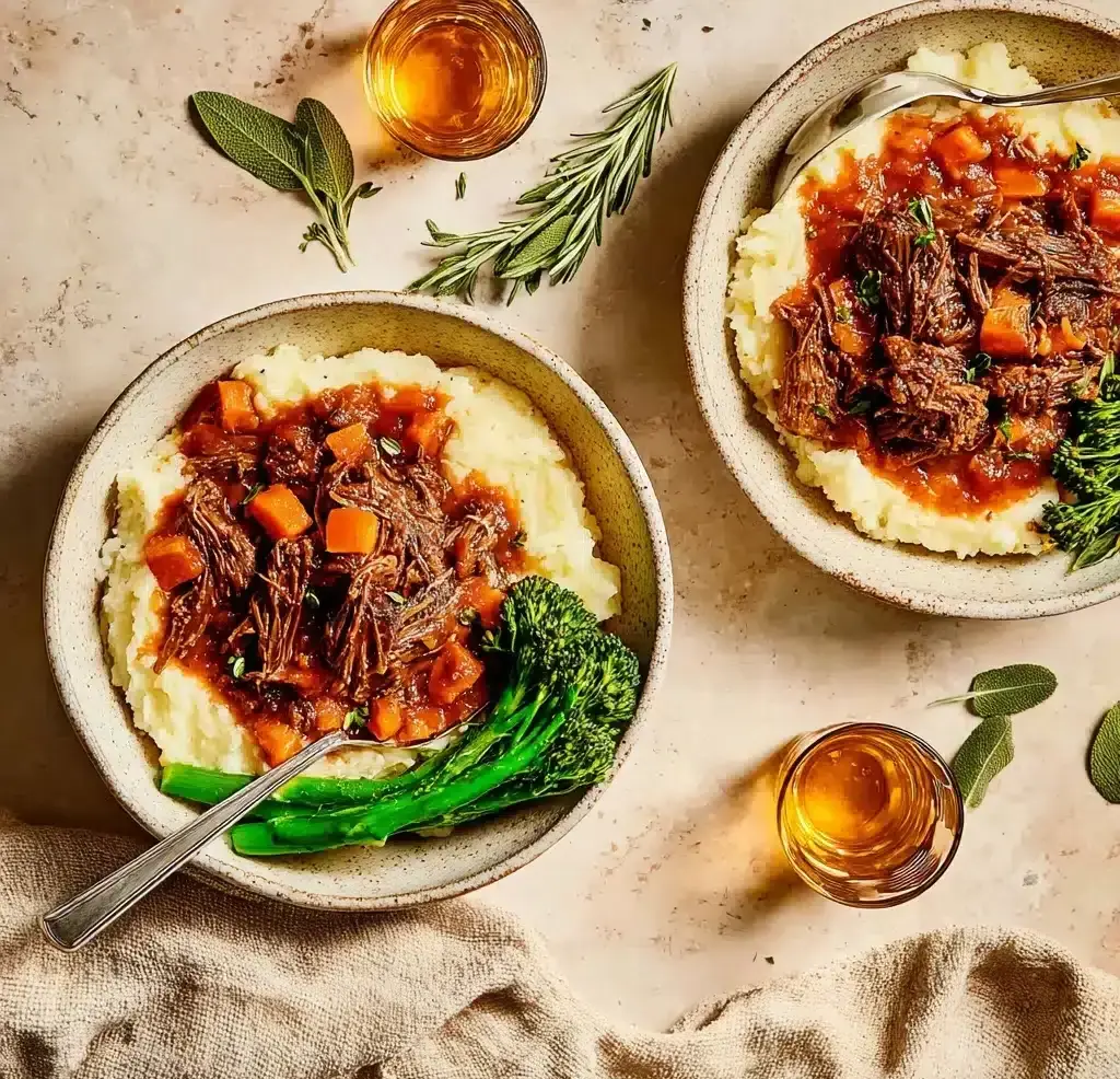 Tender Short Rib Ragu Over Silky Parmesan Mashed Potatoes Recipe