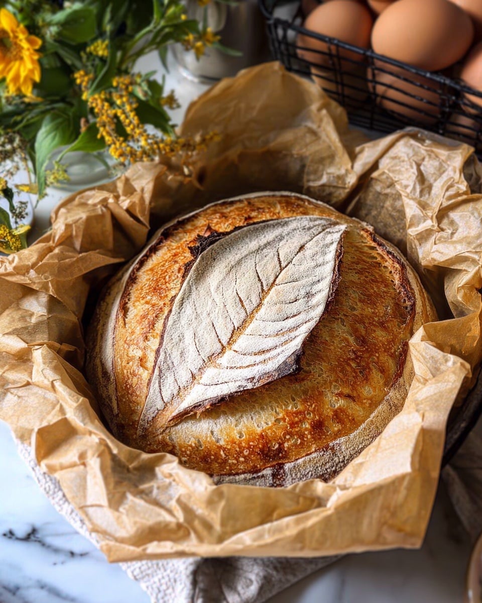 This image shows a loaf of artisanal bread with a thick, dark brown crust dusted lightly with white flour and visible striped patterns. The loaf is sliced into multiple pieces. The inside of the bread is light beige with an airy, open crumb and many small to medium holes, giving it a soft and porous texture. The bread slices lie on a wooden board against a dark background, creating a warm and rustic feel. photo taken with an iphone --ar 4:5 --v 7