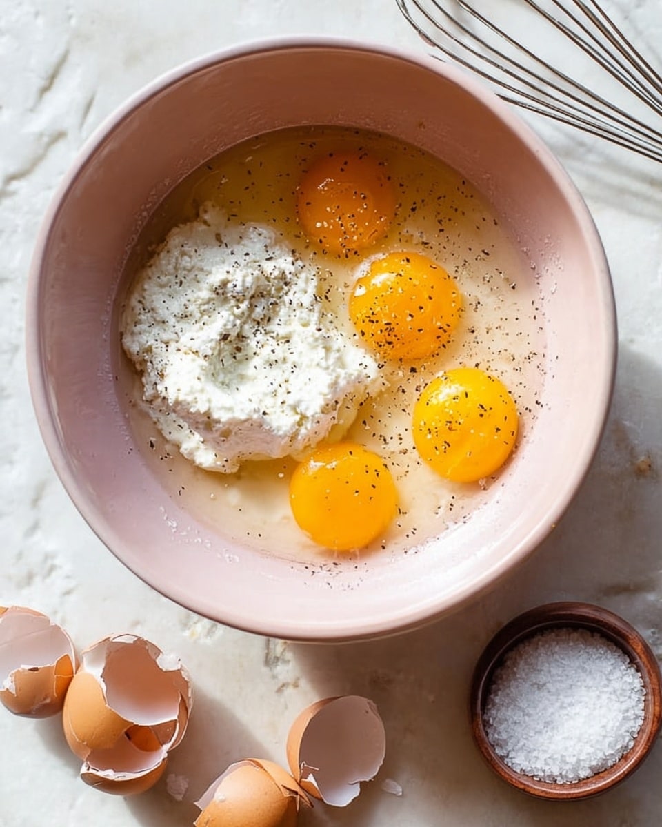 The image shows two round, baked egg dishes on a white plate with a white marbled background. Each dish has two layers; the bottom layer is a fluffy, light yellow baked egg base with a slightly rough texture. The top layer is a golden brown, caramelized surface with dark brown spots, giving a crispy look. Small green herb pieces are sprinkled on top, adding contrast in color to the golden surface. The edges look soft but slightly browned, showing a well-cooked texture. Photo taken with an iphone --ar 4:5 --v 7