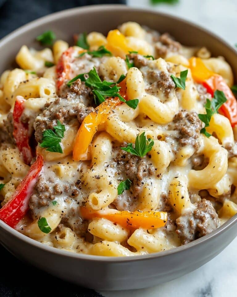 High-Protein Creamy Philly Cheesesteak Mac & Cheese Recipe