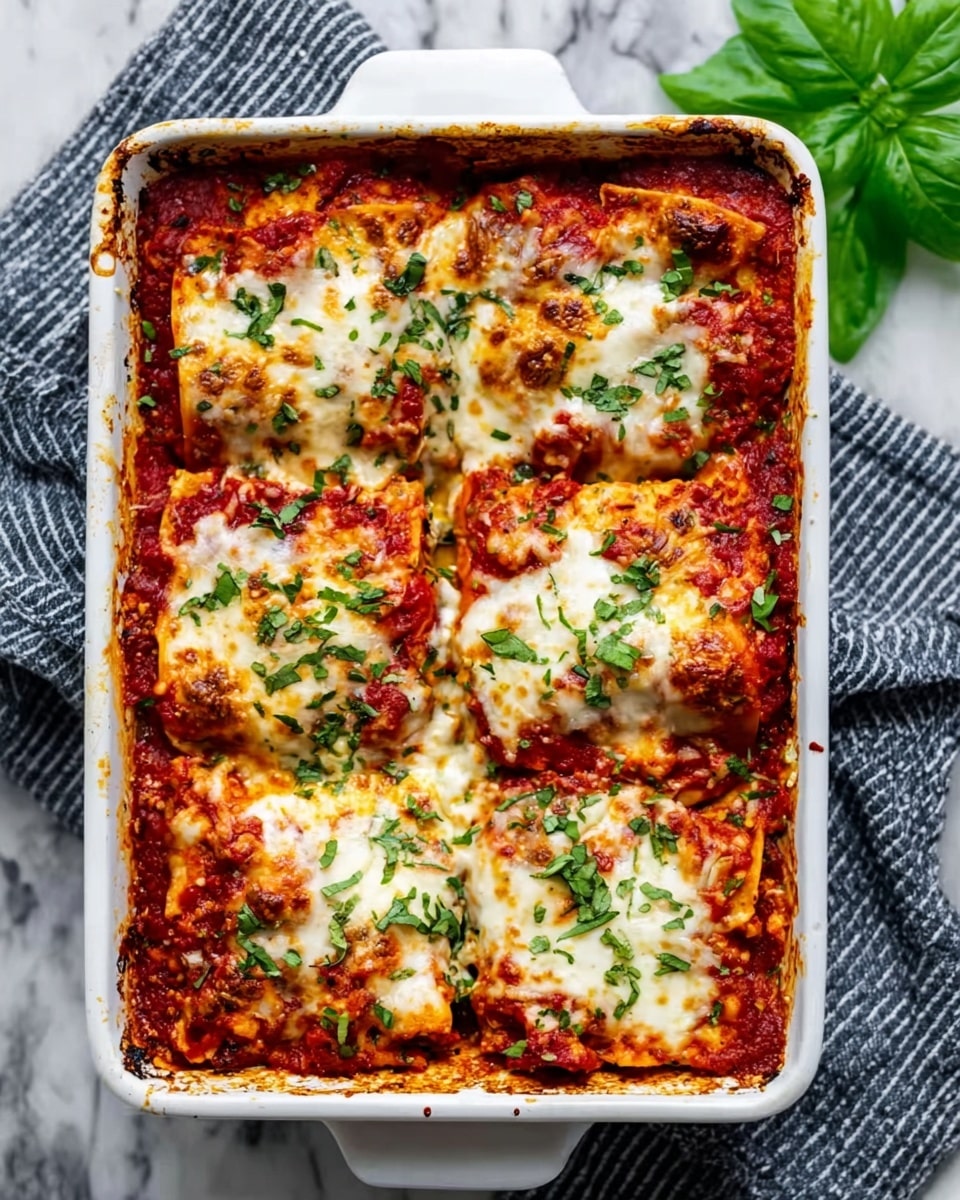 A close-up of a thick slice of lasagna on a white plate with a white marbled background. The lasagna shows four clear layers: a bottom layer of rich red meat sauce mixed with cheese, a second layer of dark, soft eggplant slices, a third creamy white cheese layer, and a top layer of golden-brown melted cheese with a slightly crispy texture. Fresh green basil leaves are placed on top and around the lasagna, adding a touch of color contrast. The sauce looks slightly runny around the edges, giving a juicy and flavorful impression. Photo taken with an iphone --ar 4:5 --v 7