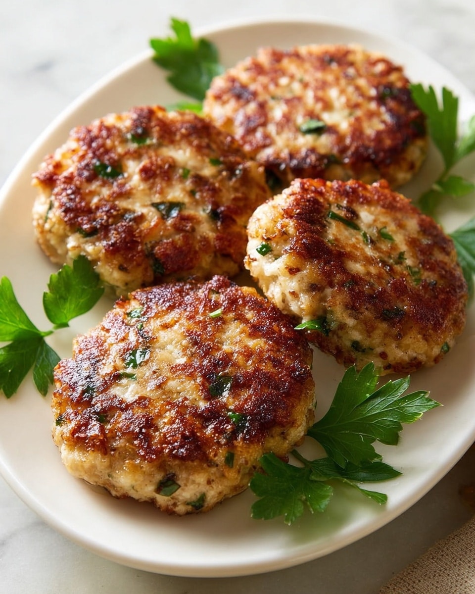 The image shows a black baking dish filled with six round baked cheese-topped patties arranged in two rows of three. Each patty has a golden brown melted cheese layer on top with small green herb bits sprinkled over. The patties have a slightly rough texture on the sides, showing a light brown baked crust. The dish is set on a white marbled surface with a blurred green plant in the background. Photo taken with an iphone --ar 4:5 --v 7