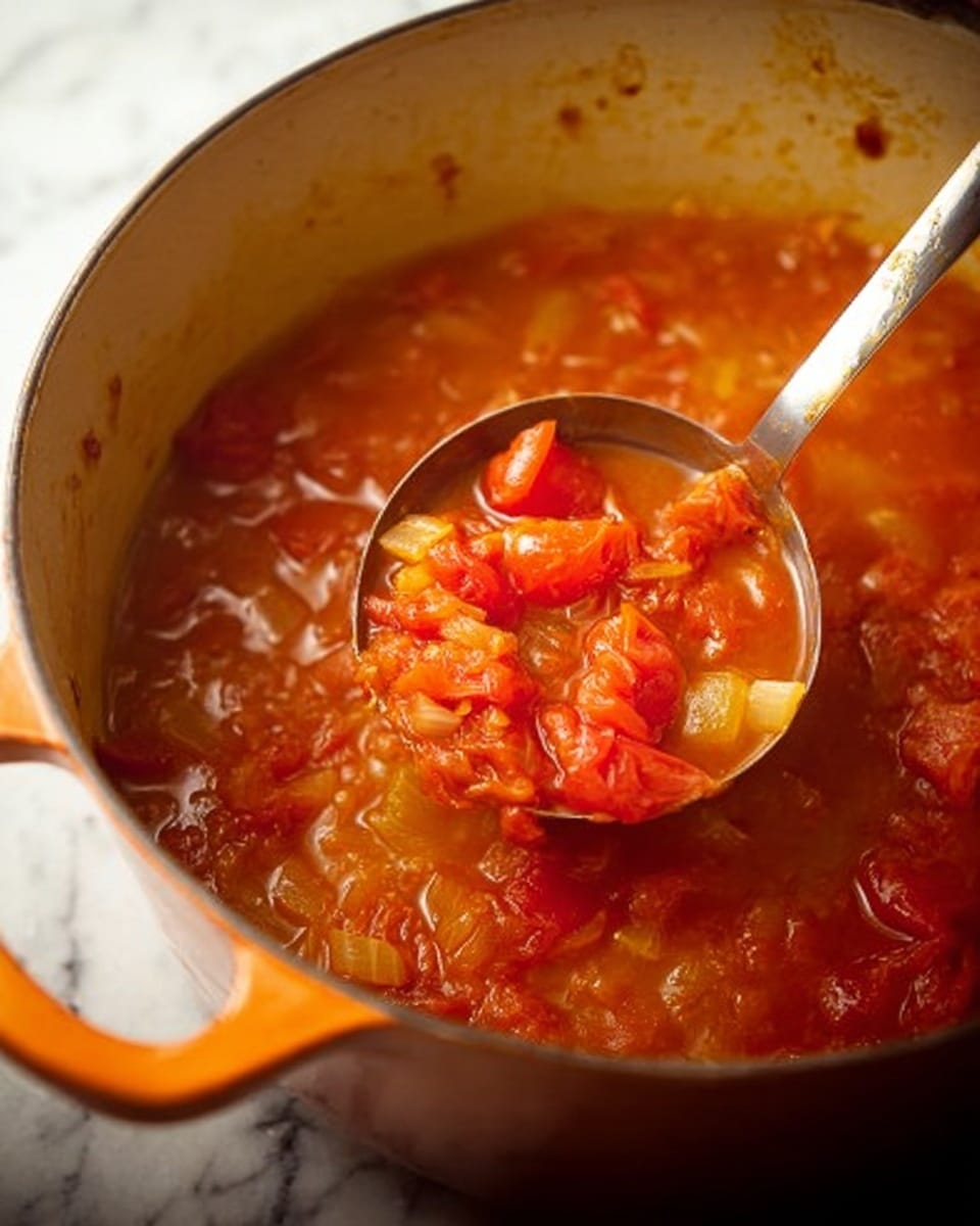 A white plate holds a smooth, bright orange tomato soup spread evenly as the first layer. On top, three round, golden-brown meatballs sit close together in the center. Fresh green basil leaves and thin strips of basil are scattered around and on the meatballs, adding a fresh touch. In the middle, a small pile of shredded white cheese rests on the soup, creating contrast. The plate is placed on a white marbled textured surface with a spoon on the left and fresh tomatoes and green basil leaves arranged around it. photo taken with an iphone --ar 4:5 --v 7