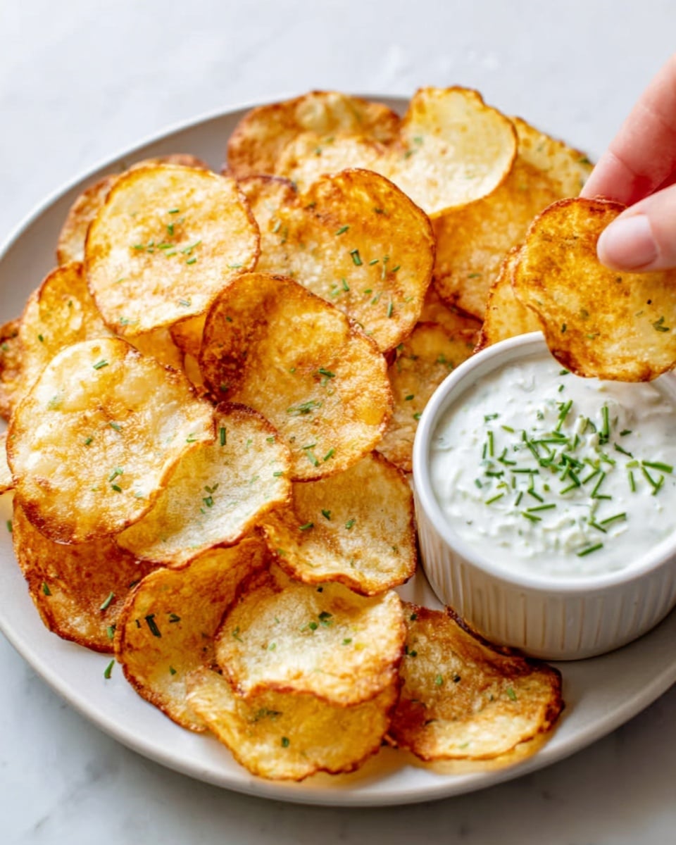 A black baking tray filled with thin, round potato chips covered in black pepper, with edges golden brown and centers lighter yellow and slightly translucent, resting on white parchment paper. A woman's hand is seen picking up a chip in the bottom left corner. The tray is placed on a white marbled surface. photo taken with an iphone --ar 4:5 --v 7