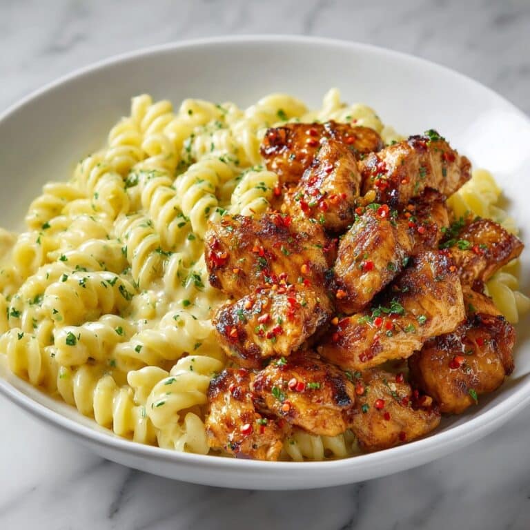 Cheesy Alfredo Twisted Pasta with Golden Garlic Butter Chicken in Creamy Sauce Recipe