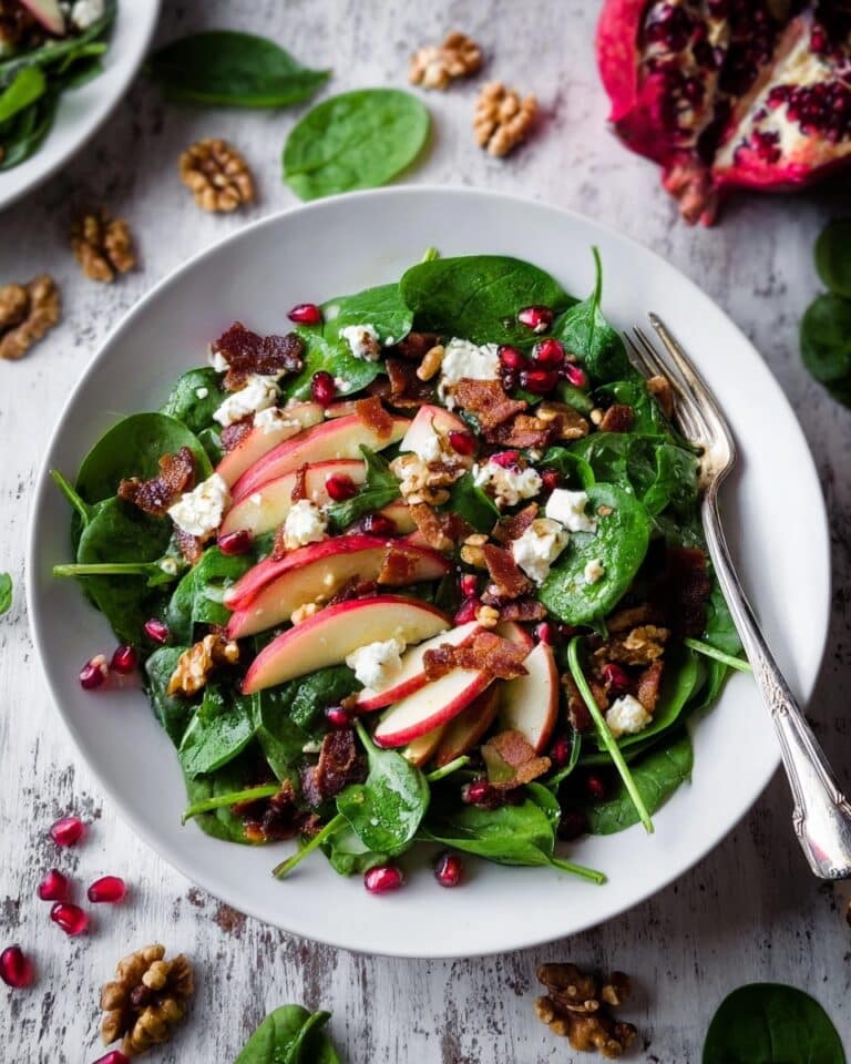 Winter Spinach Salad with Apple, Gorgonzola, Candied Walnuts, and Crispy Bacon Recipe