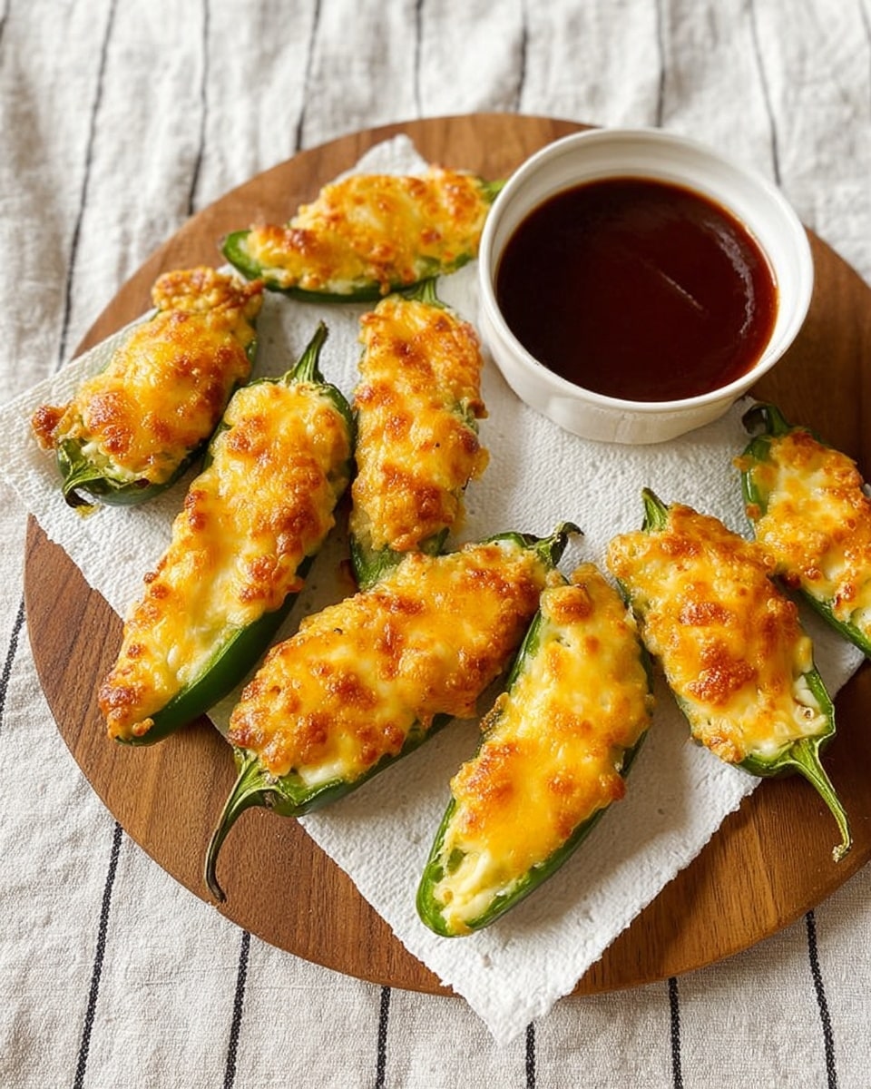A metal tray holds twelve jalapeño halves, each topped with a thick, golden-yellow melted cheese layer that is slightly browned in spots. The jalapeños are bright green with the cheese filling evenly spread inside each pepper, some spilling slightly onto the white parchment paper underneath. The tray sits on a white marbled texture with black stove knobs visible in the background. photo taken with an iphone --ar 4:5 --v 7