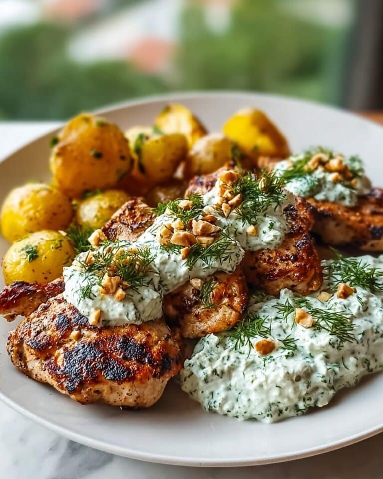 Spicy Yogurt Marinated Chicken with Dill Feta Cream & Crispy Baby Potatoes Recipe