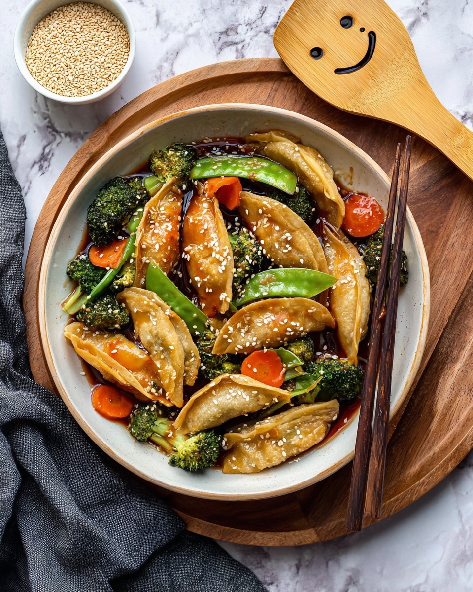A white plate holds a neat row of five pan-fried dumplings with golden-brown crispy tops and soft, shiny white bottoms with ruffled edges. The dumplings are sprinkled with white and black sesame seeds and small pieces of chopped green onions. Underneath the dumplings, there are thin orange carrot strips adding color and texture. The plate is set on a smooth white marble surface with a softly blurred kitchen background in warm tones. photo taken with an iphone --ar 4:5 --v 7