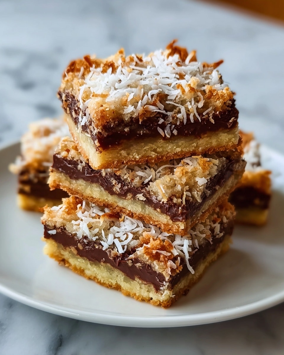 A rectangular baking tray lined with light brown parchment paper holds a layered dessert. The base layer is not visible but is covered by a thick topping made of a mix of rich brown chocolate chips, light orange butterscotch chips, chopped golden brown nuts, and white shredded coconut spread evenly over the top. The mixture shows a variety of textures—smooth chocolate, soft shredded coconut, and crunchy nuts—all mixed closely together. The tray is placed on a white marbled surface with a black-and-white checkered cloth partially visible in the lower-left corner. photo taken with an iphone --ar 4:5 --v 7