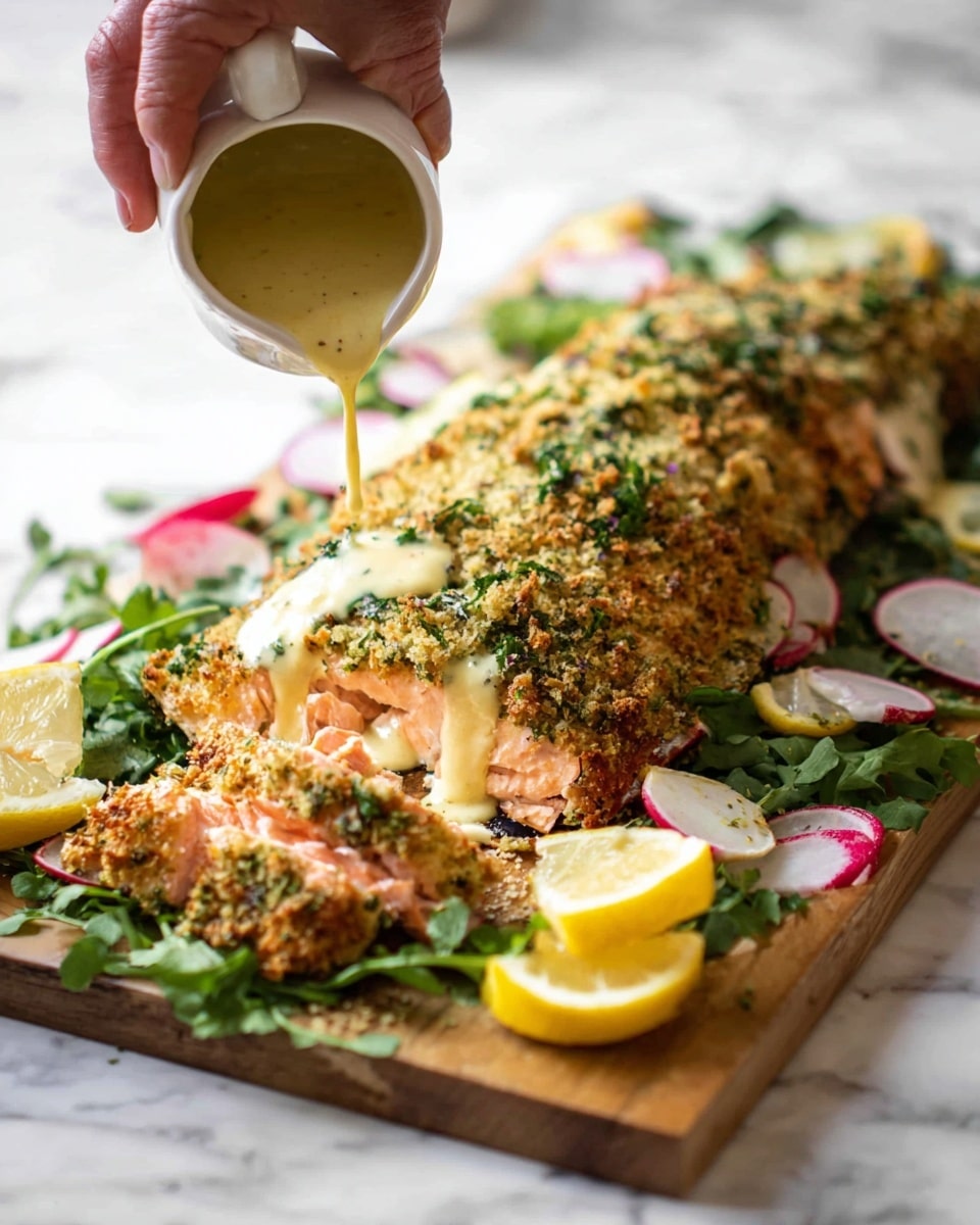 A close-up view of a white plate with a piece of salmon covered in a crunchy golden breadcrumb topping on the right side, showing pink flaky salmon inside where a gold fork is pulling apart a piece. On the left side of the plate, there are glossy green beans neatly piled. The plate is set on a cloth with a grey and white checkered pattern which lies on top of a white marbled surface. In the background, a blurry glass of water is visible. photo taken with an iphone --ar 4:5 --v 7
