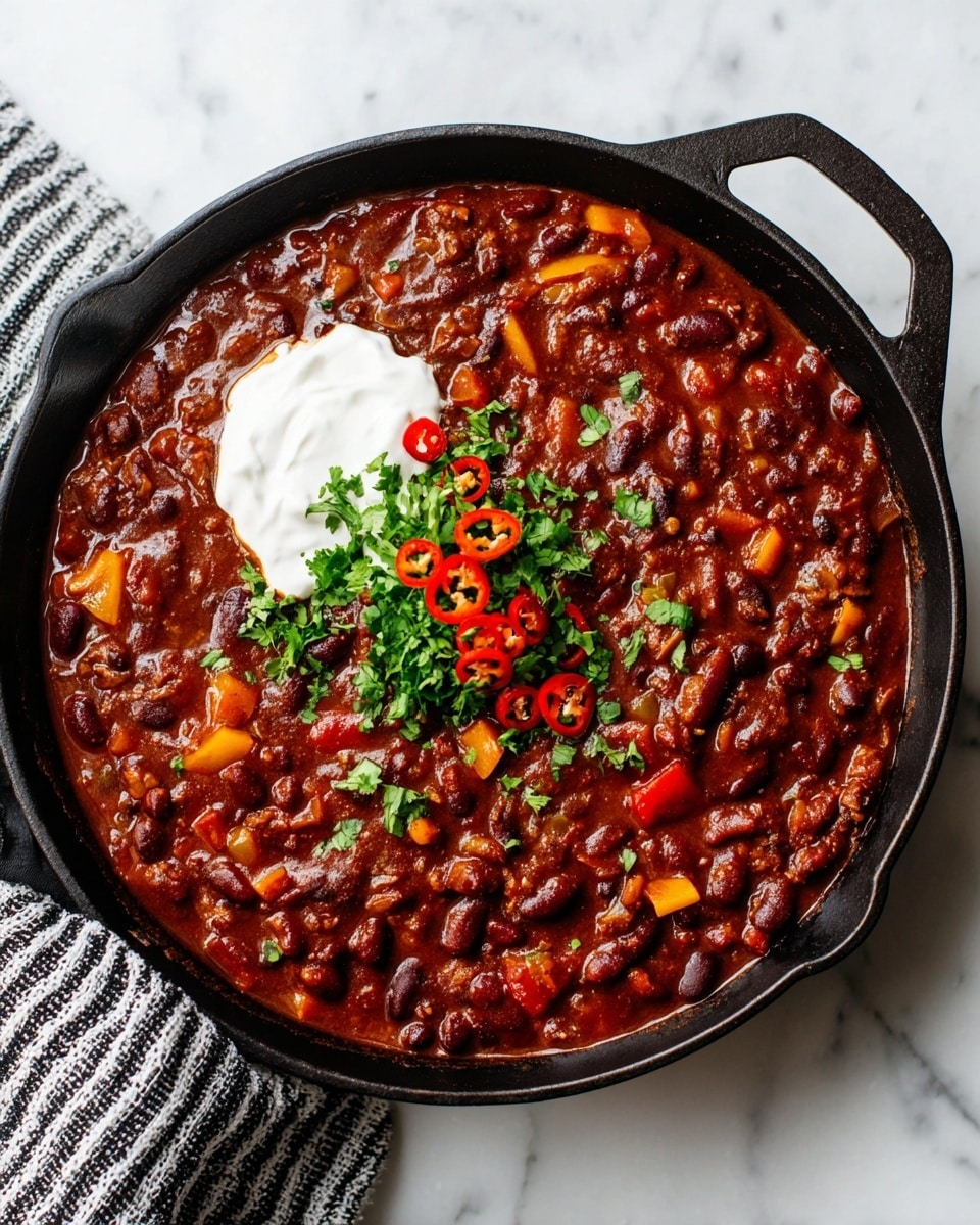 A white bowl filled with thick chili showing a dark red sauce layered with red kidney beans, corn, and small visible pieces of vegetables in the mixture. On the right side, a pile of shredded yellow cheese covers part of the chili, topped with small white diced onions. On top of the cheese are three bright green jalapeño slices, and beside the cheese, there are two fresh green avocado slices. A brown wooden spoon rests inside the bowl, slightly submerged in the chili. Around the bowl, there are several lime wedges, some fresh green herbs, and a white cloth with black stripes on a white marbled surface. Photo taken with an iphone --ar 4:5 --v 7
