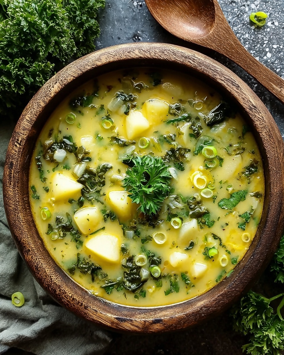 The image shows a close-up view of a silver cooking pot filled with diced pale yellow potatoes, chopped light green celery, finely chopped white onion, and some leafy green vegetables, all mixed together. A wooden spoon with a smooth texture rests inside the pot, partially stirring the ingredients. The background surface is a white marbled texture, adding a clean and bright look to the scene. Photo taken with an iphone --ar 4:5 --v 7