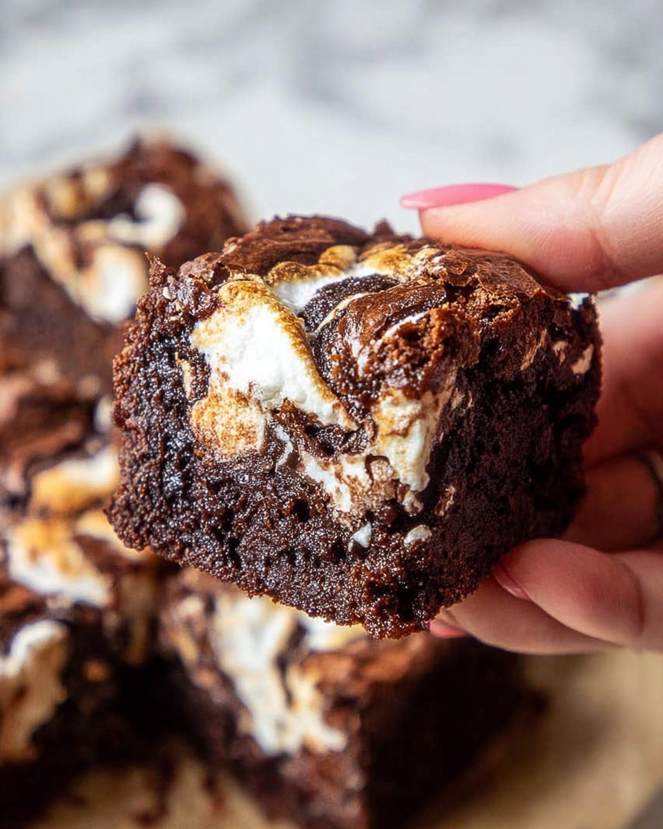 A set of 16 square brownies with two woman's hands each holding a brownie piece from opposite sides. The brownies have a rich, dark brown base with swirls of white and light tan cream on top, creating a marbled pattern. They are placed on a layer of brown parchment paper, which sits on a rough wooden surface with natural grain and texture. The overall look is rustic and inviting, emphasizing the soft, gooey texture of the brownies and creamy swirls. photo taken with an iphone --ar 4:5 --v 7
