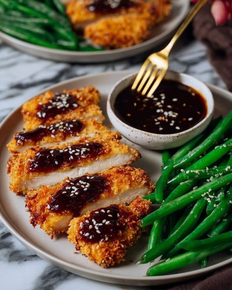 Crispy Chicken Cutlets with Gochujang Sauce and Garlic Green Beans Recipe