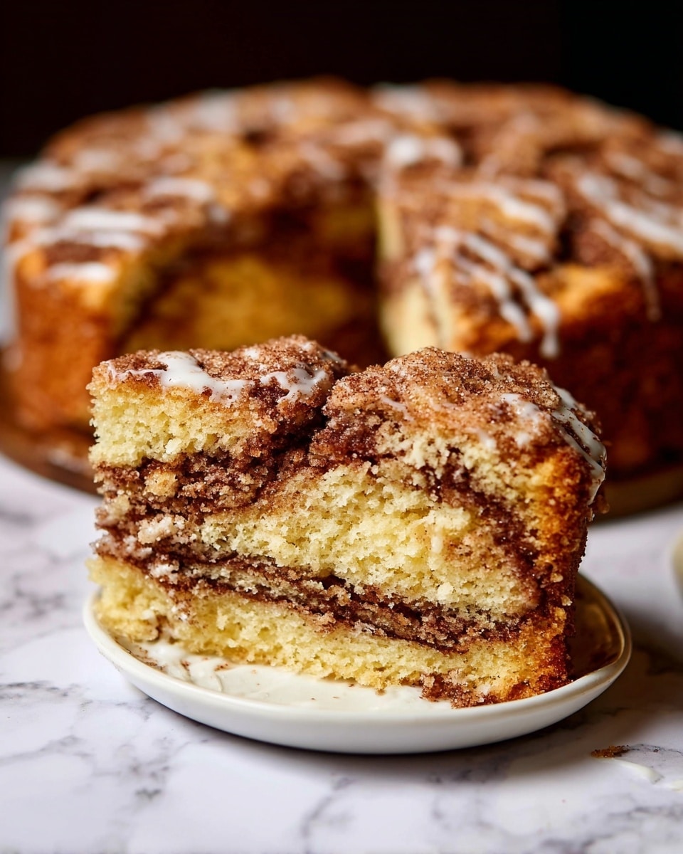 A round, single-layer cake with a golden brown, slightly rough top sprinkled with a fine layer of sugar, baked inside a silver springform pan. The cake surface has small cracks and a warm, slightly uneven texture indicating a soft inside. The pan rests on a white marbled surface on top of a black wire cooling rack, highlighting the cake’s warm tones. Photo taken with an iphone --ar 4:5 --v 7