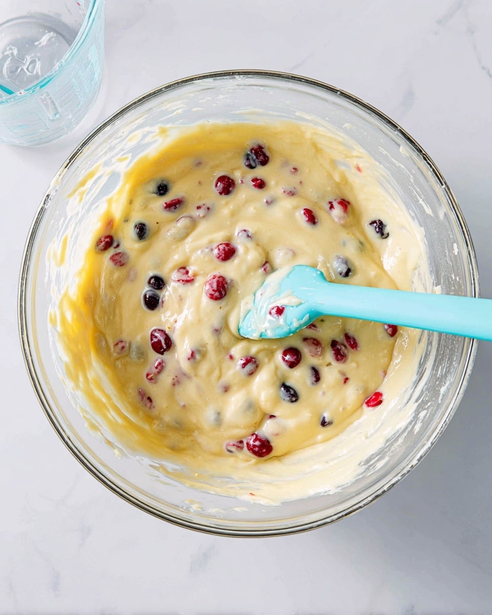 A stack of seven golden-yellow muffins with soft texture is placed on a white plate. Each muffin has bright red cranberry pieces visible inside and drizzled with a creamy, white glaze that gently flows down their slightly rounded tops. The muffins are arranged in a casual pile with a few whole cranberries scattered around the plate's base. In the background, there are halves and whole orange fruits, adding a touch of vibrant orange color to the scene, all set on a white marbled surface. photo taken with an iphone --ar 4:5 --v 7