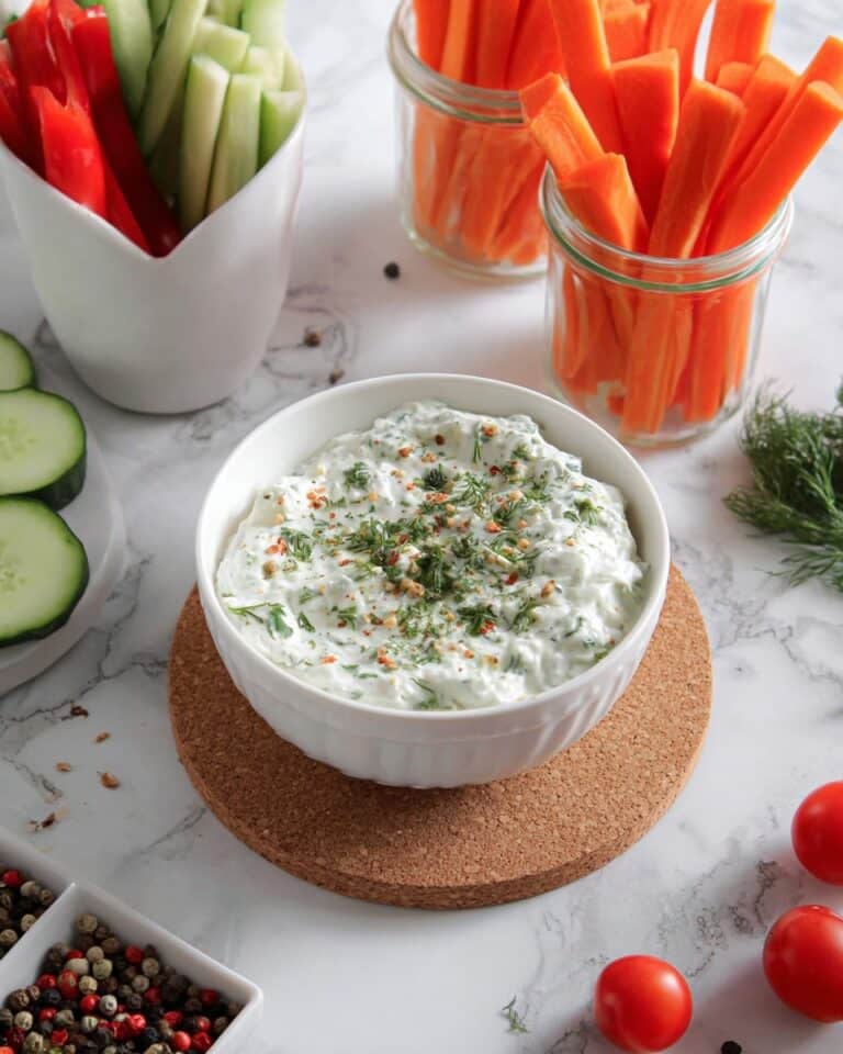 Creamy High Protein Cottage Cheese Dip with Herbs and Veggies Recipe