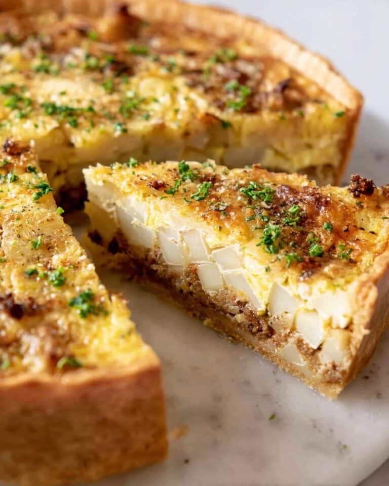 Deep Dish Puff Pastry Quiche with Caramelized Onions, Potatoes, and Goat Cheese Recipe