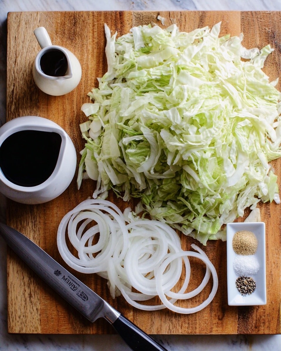 A white bowl filled with a mix of shredded light green lettuce and thinly sliced white onions, seasoned with coarse black pepper bits scattered on top, sits on a piece of cloth with blue leafy patterns; the bowl rests on a white marbled textured surface. photo taken with an iphone --ar 4:5 --v 7